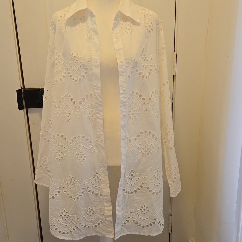 Adiva White Eyelet Button-Down Shirt